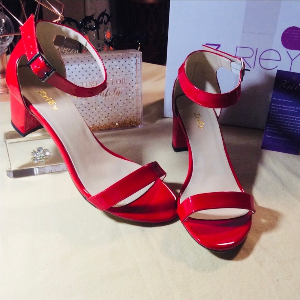 ZRIEY RED PATENT LEATHER HEELS